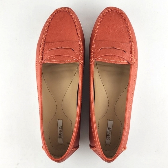 GEOX Women's Orange White Leather Flat Casual Loafer Shoe Almond Toe Size 37.5 - Picture 4 of 16